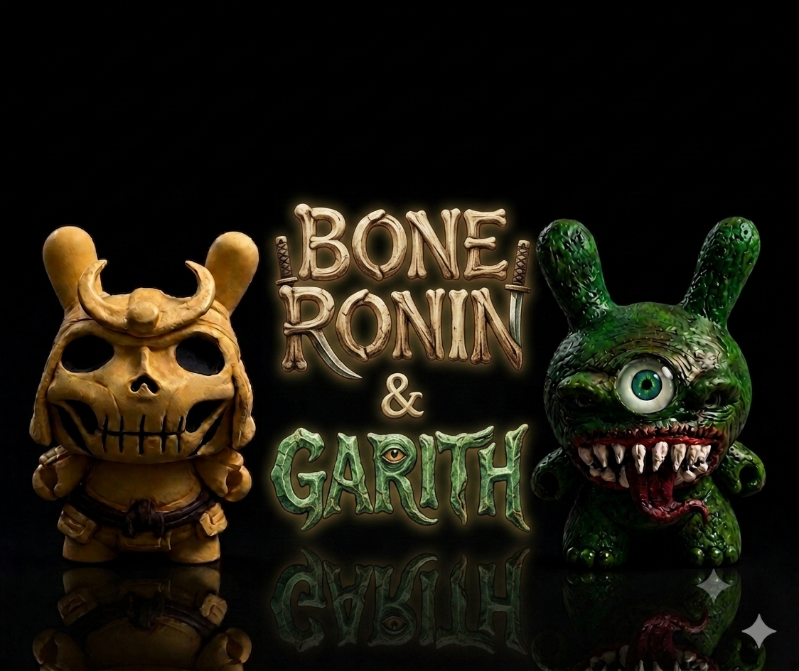 Bone Ronin and Garith — original hand-painted vinyl figures